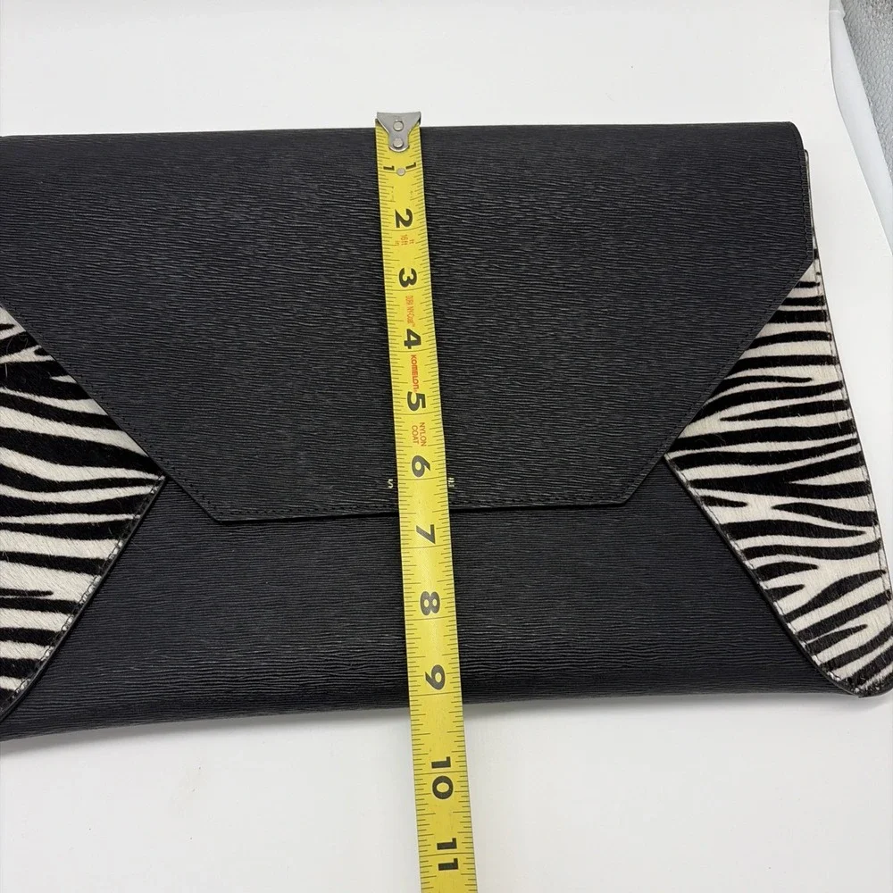 Senreve Clutch Leather Black Zebra Calf Hair Fits And iPad Or Small Laptop